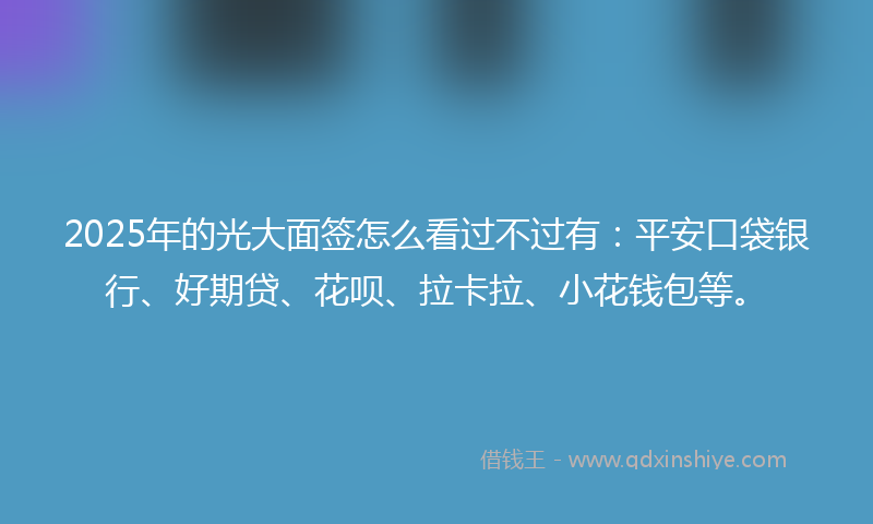 2025年的光大面签怎么看过不过有：平安口袋银行、好期贷、花呗、拉卡拉、小花钱包等。