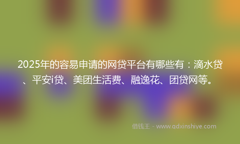 2025年的容易申请的网贷平台有哪些有：滴水贷、平安i贷、美团生活费、融逸花、团贷网等。