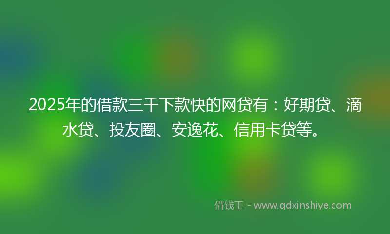2025年的借款三千下款快的网贷有：好期贷、滴水贷、投友圈、安逸花、信用卡贷等。