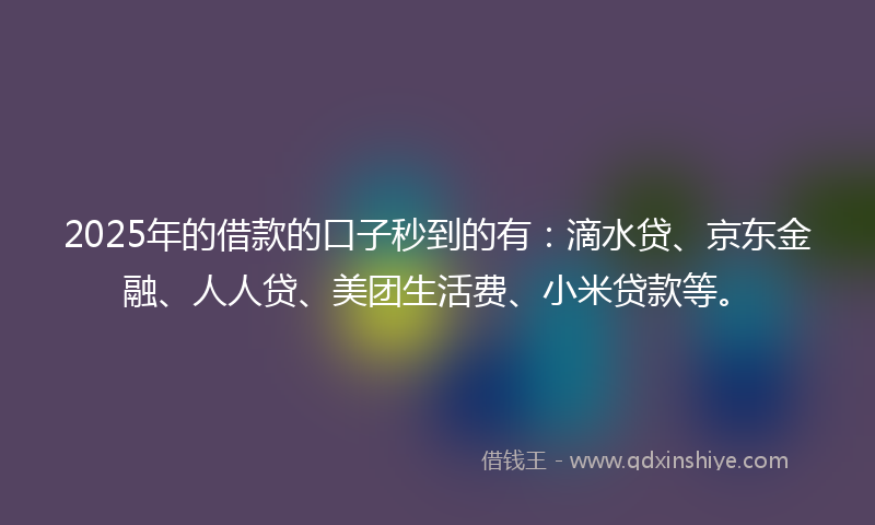 2025年的借款的口子秒到的有：滴水贷、京东金融、人人贷、美团生活费、小米贷款等。