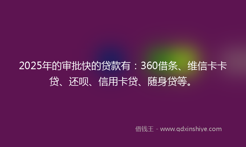 2025年的审批快的贷款有：360借条、维信卡卡贷、还呗、信用卡贷、随身贷等。