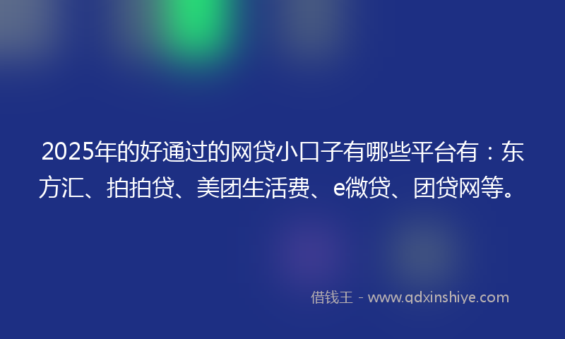 2025年的好通过的网贷小口子有哪些平台有：东方汇、拍拍贷、美团生活费、e微贷、团贷网等。