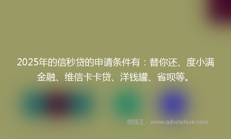 2025年的信秒贷的申请条件有：替你还、度小满金融、维信卡卡贷、洋钱罐、省呗等。
