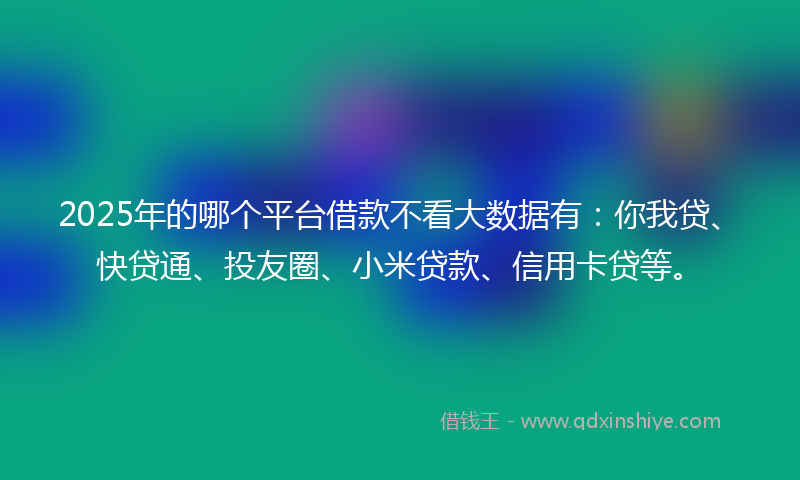 2025年的哪个平台借款不看大数据有：你我贷、快贷通、投友圈、小米贷款、信用卡贷等。