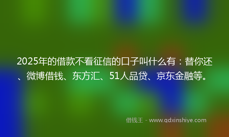 2025年的借款不看征信的口子叫什么有：替你还、微博借钱、东方汇、51人品贷、京东金融等。