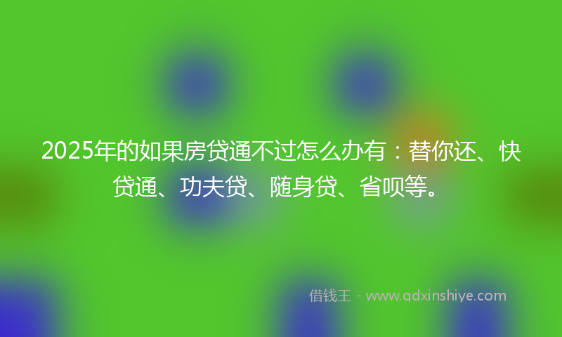 2025年的如果房贷通不过怎么办有：替你还、快贷通、功夫贷、随身贷、省呗等。