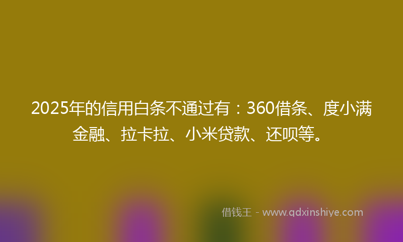 2025年的信用白条不通过有：360借条、度小满金融、拉卡拉、小米贷款、还呗等。