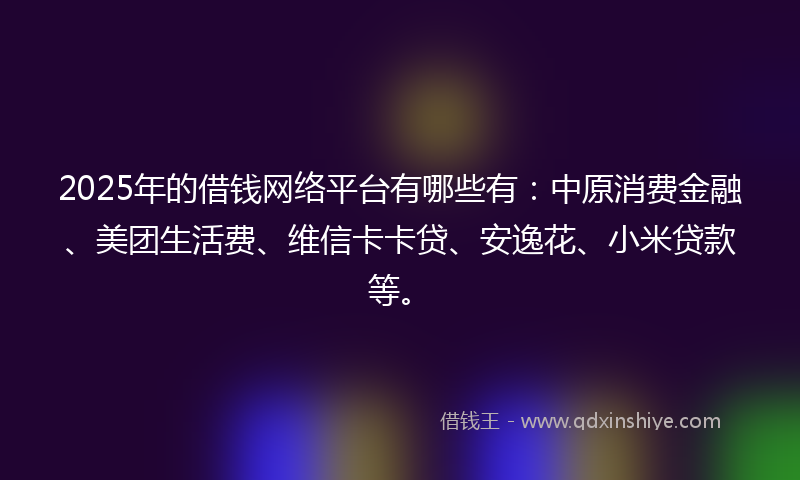 2025年的借钱网络平台有哪些有：中原消费金融、美团生活费、维信卡卡贷、安逸花、小米贷款等。