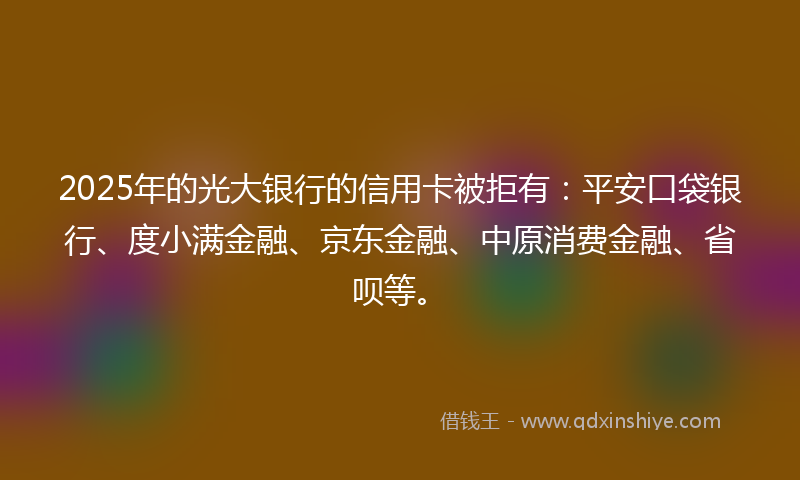 2025年的光大银行的信用卡被拒有：平安口袋银行、度小满金融、京东金融、中原消费金融、省呗等。