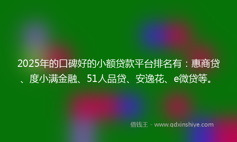 2025年的口碑好的小额贷款平台排名有：惠商贷、度小满金融、51人品贷、安逸花、e微贷等。