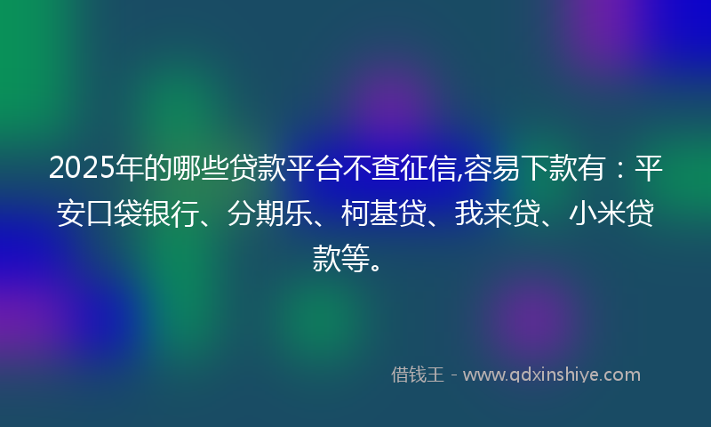 2025年的哪些贷款平台不查征信,容易下款有：平安口袋银行、分期乐、柯基贷、我来贷、小米贷款等。