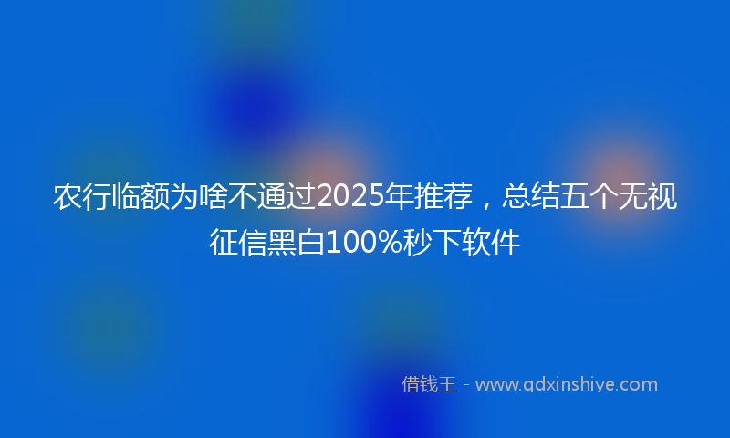 农行临额为啥不通过2025年推荐，总结五个无视征信黑白100%秒下软件