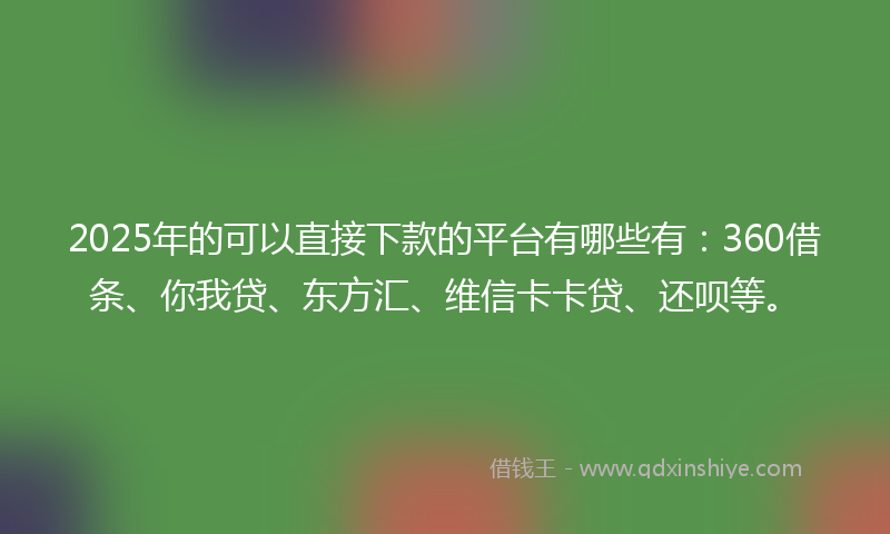 2025年的可以直接下款的平台有哪些有：360借条、你我贷、东方汇、维信卡卡贷、还呗等。