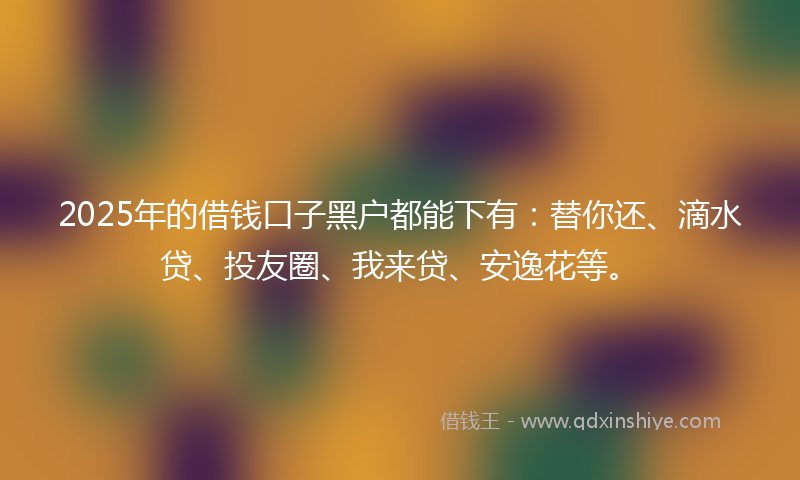 2025年的借钱口子黑户都能下有：替你还、滴水贷、投友圈、我来贷、安逸花等。