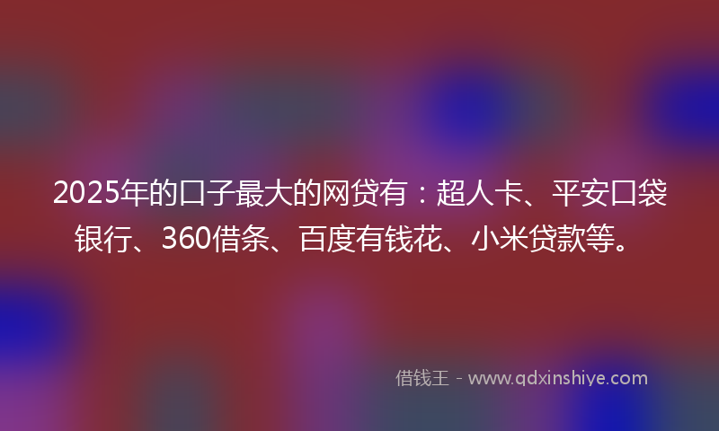 2025年的口子最大的网贷有：超人卡、平安口袋银行、360借条、百度有钱花、小米贷款等。