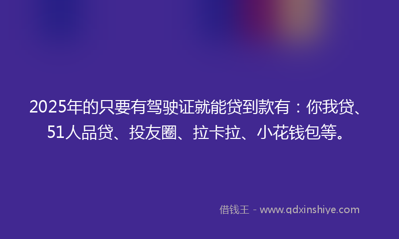 2025年的只要有驾驶证就能贷到款有：你我贷、51人品贷、投友圈、拉卡拉、小花钱包等。