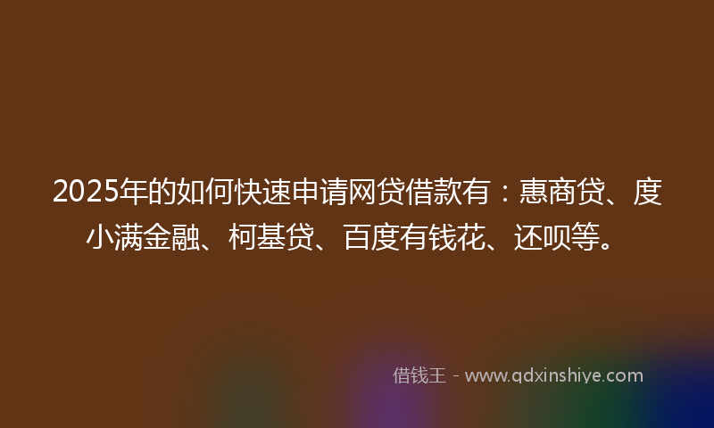 2025年的如何快速申请网贷借款有：惠商贷、度小满金融、柯基贷、百度有钱花、还呗等。