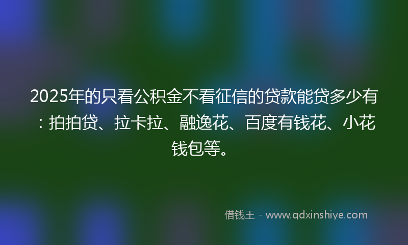 2025年的只看公积金不看征信的贷款能贷多少有：拍拍贷、拉卡拉、融逸花、百度有钱花、小花钱包等。