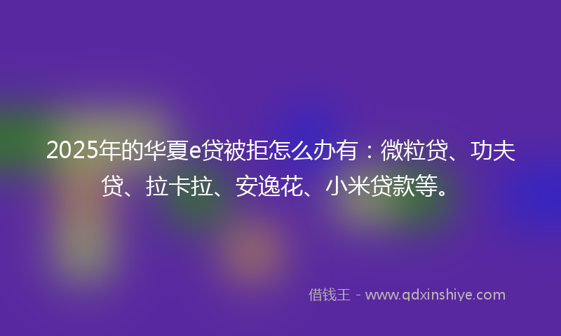 2025年的华夏e贷被拒怎么办有：微粒贷、功夫贷、拉卡拉、安逸花、小米贷款等。