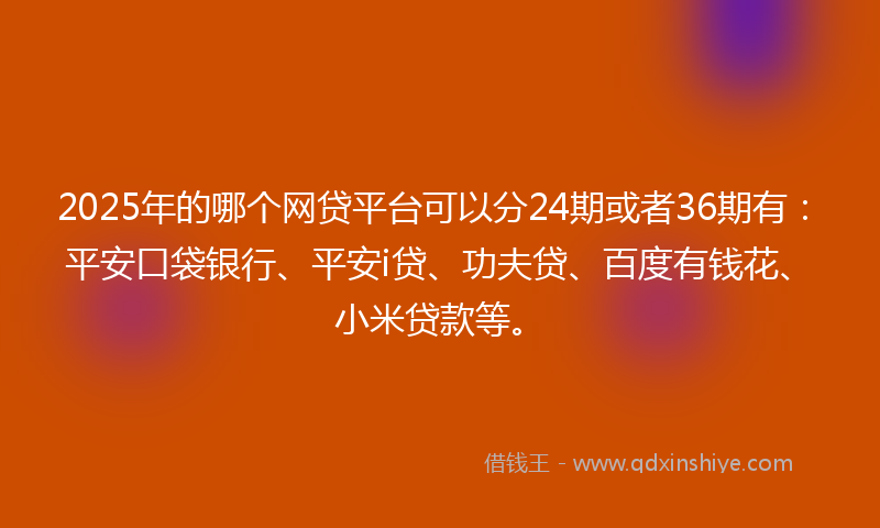 2025年的哪个网贷平台可以分24期或者36期有：平安口袋银行、平安i贷、功夫贷、百度有钱花、小米贷款等。