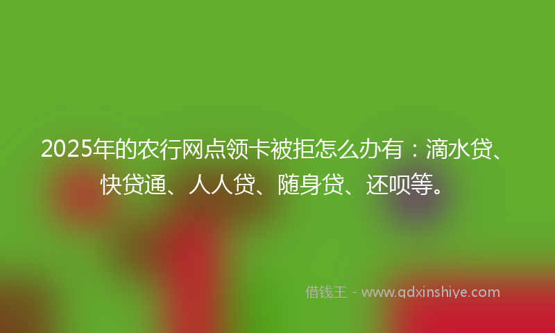 2025年的农行网点领卡被拒怎么办有：滴水贷、快贷通、人人贷、随身贷、还呗等。
