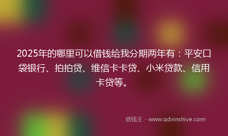 2025年的哪里可以借钱给我分期两年有：平安口袋银行、拍拍贷、维信卡卡贷、小米贷款、信用卡贷等。