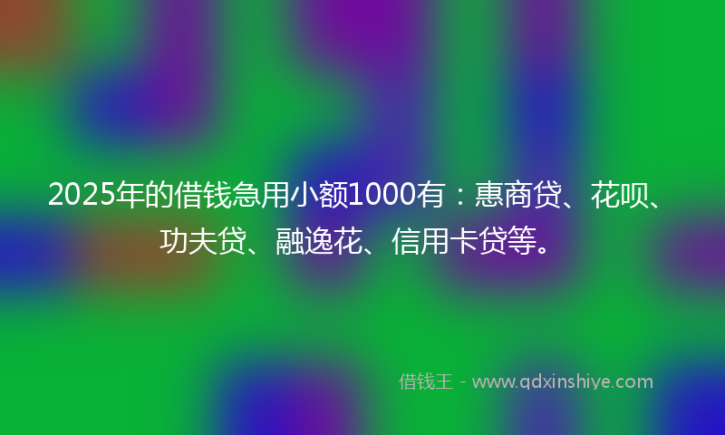 2025年的借钱急用小额1000有：惠商贷、花呗、功夫贷、融逸花、信用卡贷等。