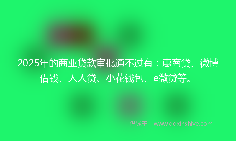 2025年的商业贷款审批通不过有：惠商贷、微博借钱、人人贷、小花钱包、e微贷等。
