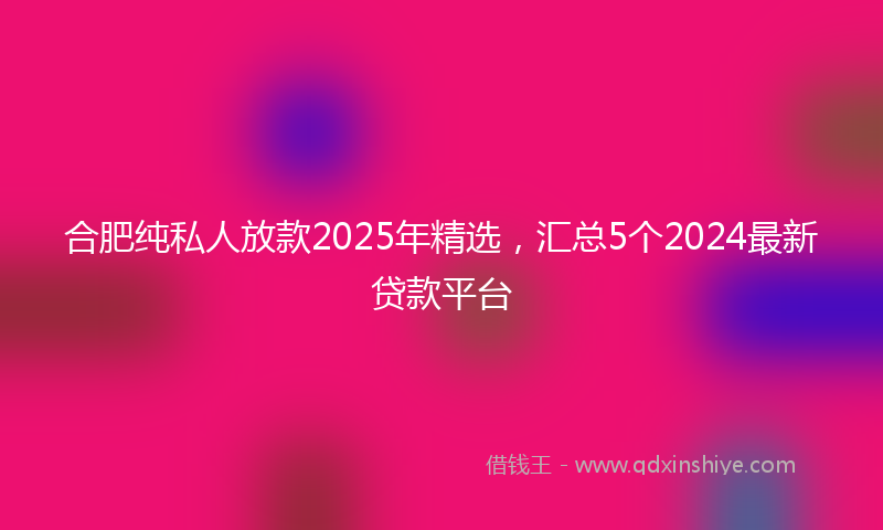 合肥纯私人放款2025年精选，汇总5个2024最新贷款平台