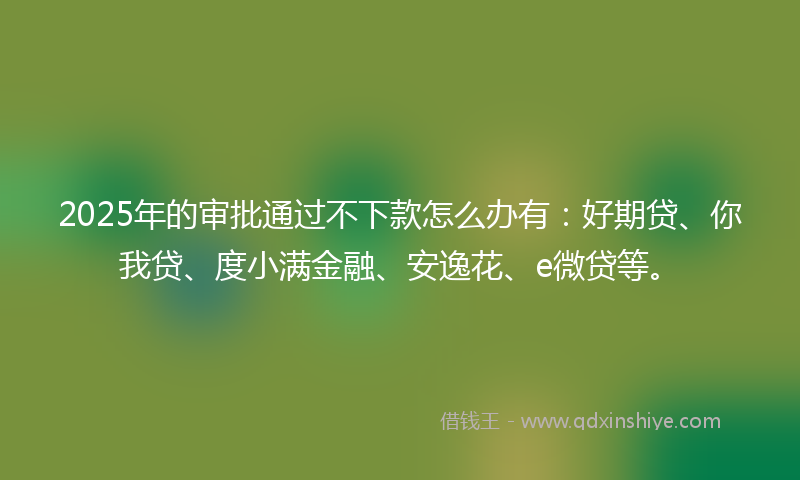 2025年的审批通过不下款怎么办有：好期贷、你我贷、度小满金融、安逸花、e微贷等。