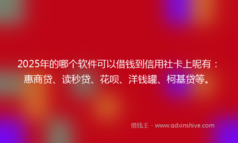 2025年的哪个软件可以借钱到信用社卡上呢有：惠商贷、读秒贷、花呗、洋钱罐、柯基贷等。