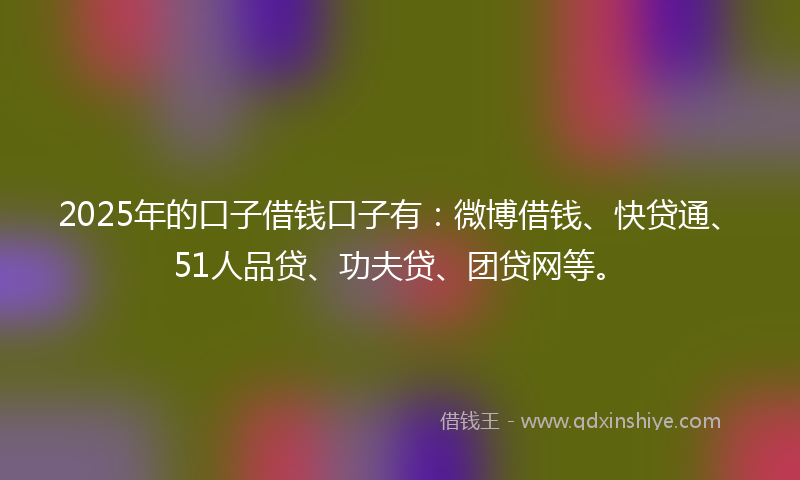 2025年的口子借钱口子有：微博借钱、快贷通、51人品贷、功夫贷、团贷网等。