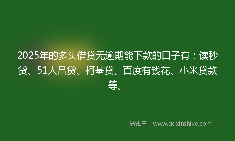 2025年的多头借贷无逾期能下款的口子有：读秒贷、51人品贷、柯基贷、百度有钱花、小米贷款等。