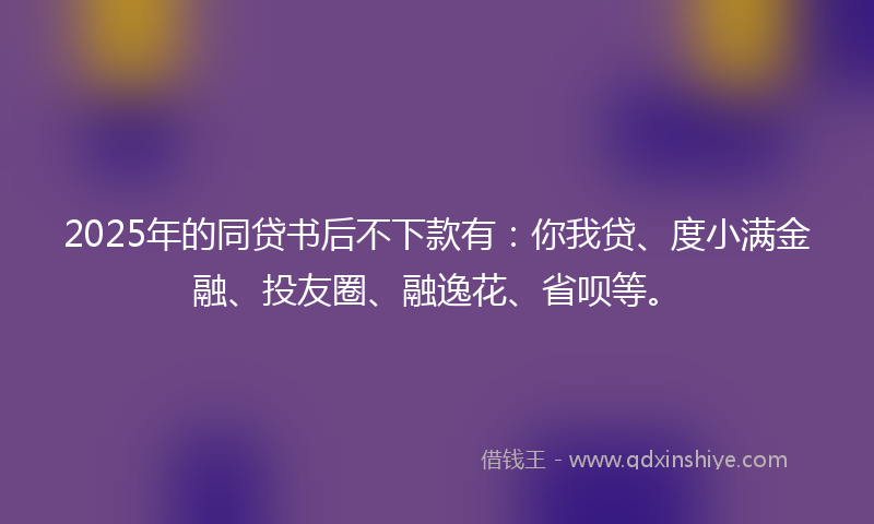 2025年的同贷书后不下款有：你我贷、度小满金融、投友圈、融逸花、省呗等。