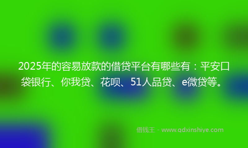 2025年的容易放款的借贷平台有哪些有：平安口袋银行、你我贷、花呗、51人品贷、e微贷等。