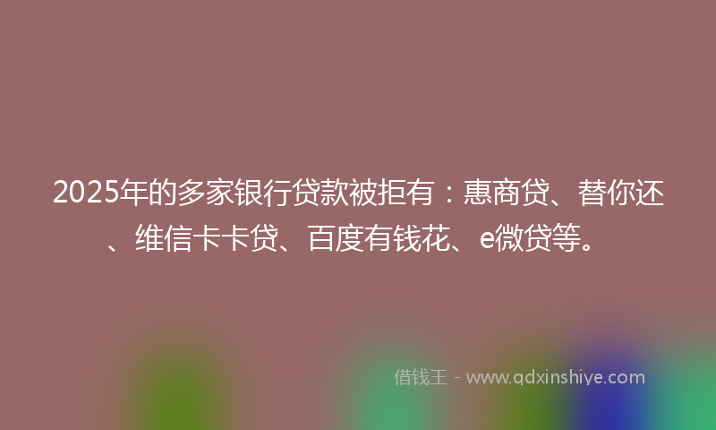 2025年的多家银行贷款被拒有：惠商贷、替你还、维信卡卡贷、百度有钱花、e微贷等。