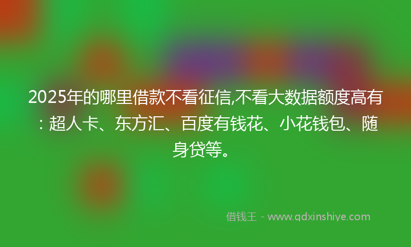 2025年的哪里借款不看征信,不看大数据额度高有：超人卡、东方汇、百度有钱花、小花钱包、随身贷等。