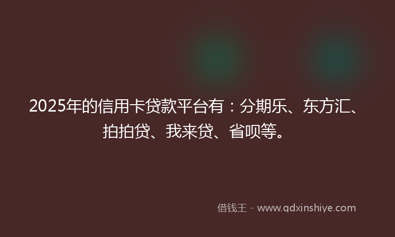 2025年的信用卡贷款平台有：分期乐、东方汇、拍拍贷、我来贷、省呗等。