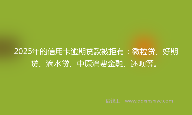 2025年的信用卡逾期贷款被拒有：微粒贷、好期贷、滴水贷、中原消费金融、还呗等。