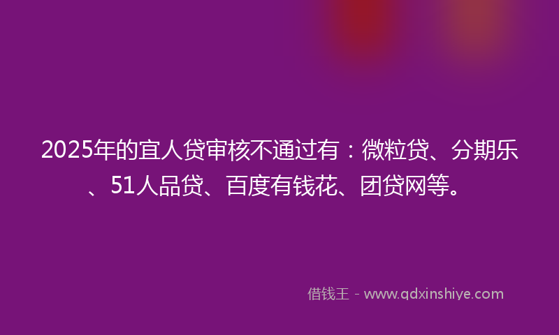 2025年的宜人贷审核不通过有：微粒贷、分期乐、51人品贷、百度有钱花、团贷网等。