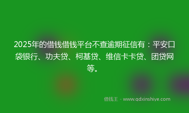 2025年的借钱借钱平台不查逾期征信有：平安口袋银行、功夫贷、柯基贷、维信卡卡贷、团贷网等。