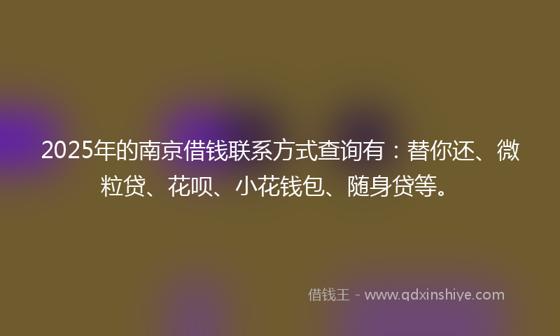 2025年的南京借钱联系方式查询有：替你还、微粒贷、花呗、小花钱包、随身贷等。