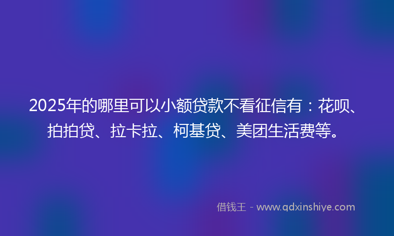 2025年的哪里可以小额贷款不看征信有：花呗、拍拍贷、拉卡拉、柯基贷、美团生活费等。