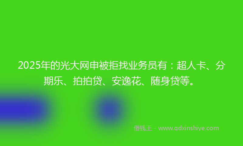 2025年的光大网申被拒找业务员有：超人卡、分期乐、拍拍贷、安逸花、随身贷等。