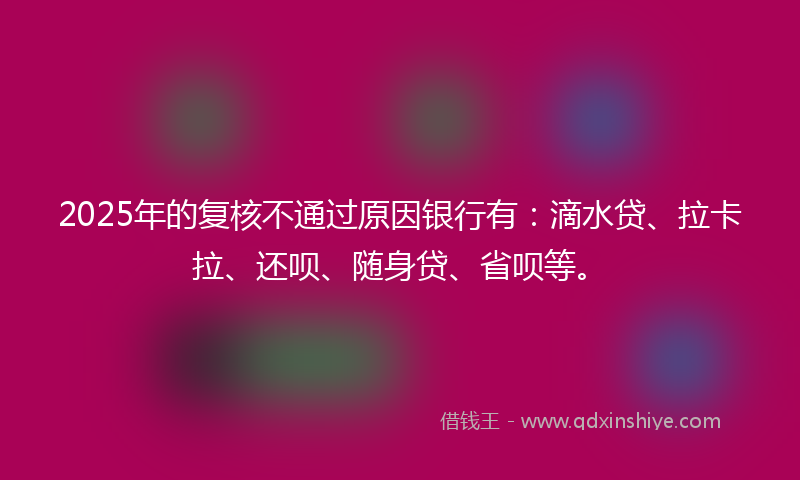2025年的复核不通过原因银行有：滴水贷、拉卡拉、还呗、随身贷、省呗等。