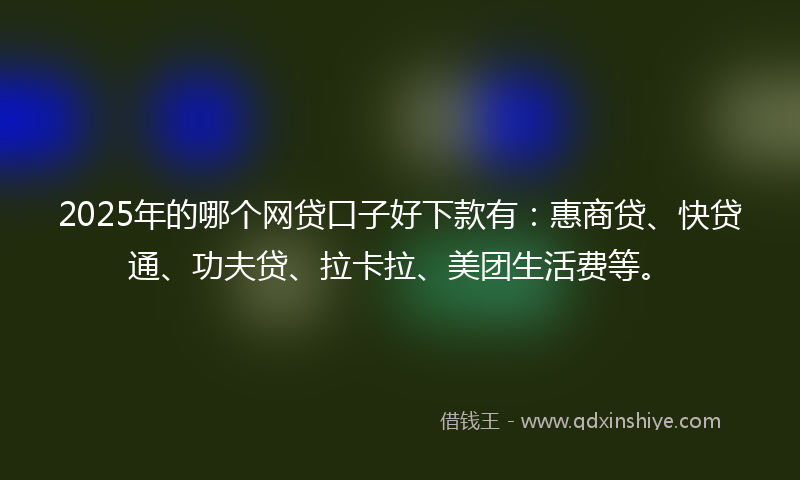 2025年的哪个网贷口子好下款有：惠商贷、快贷通、功夫贷、拉卡拉、美团生活费等。