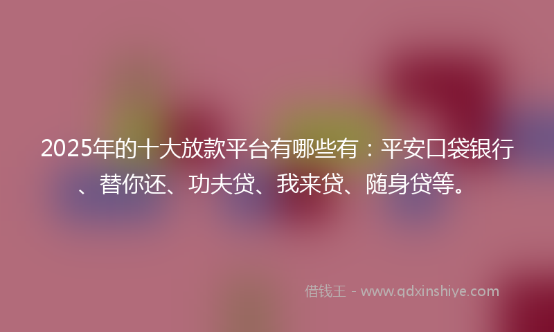 2025年的十大放款平台有哪些有：平安口袋银行、替你还、功夫贷、我来贷、随身贷等。
