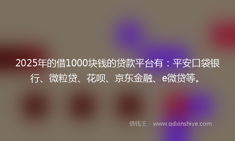 2025年的借1000块钱的贷款平台有：平安口袋银行、微粒贷、花呗、京东金融、e微贷等。
