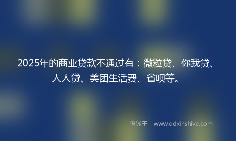 2025年的商业贷款不通过有：微粒贷、你我贷、人人贷、美团生活费、省呗等。