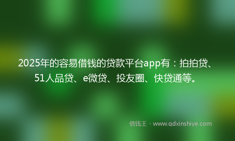 2025年的容易借钱的贷款平台app有：拍拍贷、51人品贷、e微贷、投友圈、快贷通等。